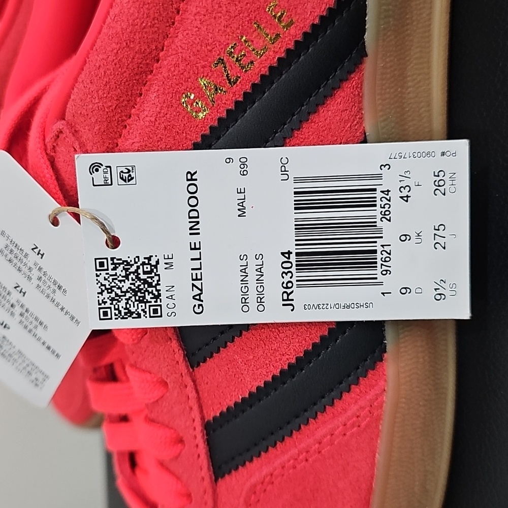Brand New Adidas Gazelle Indoor 'Lucid Red Black' Size Men's 9.5 Sku JR6304 - Picture 6 of 6